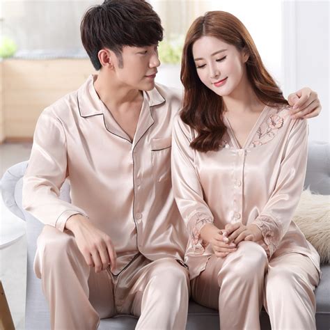 luxury couple pajamas for women long sleeve love men sleepwear solid