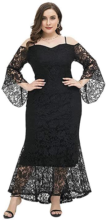 1x 4x Womens Plus Size Lace Long Sleeve Off Shoulder Formal Evening