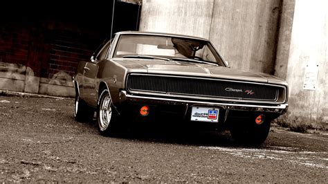 parked classic black dodge charger rt  daytime hd wallpaper