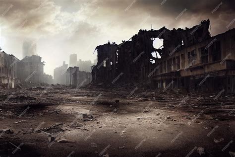 premium photo  postapocalyptic ruined city destroyed buildings