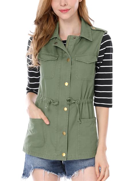 unique bargains womens drawstring utility anorak cargo vest jacket walmartcom walmartcom