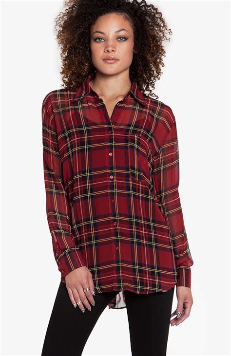 Glamorous Plaid Chiffon Blouse In Red Dailylook