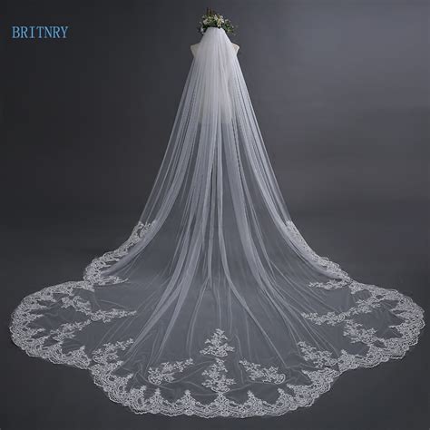 Britnry 3 Meter Ivory Cathedral Wedding Veil With Comb Long Lace Edge