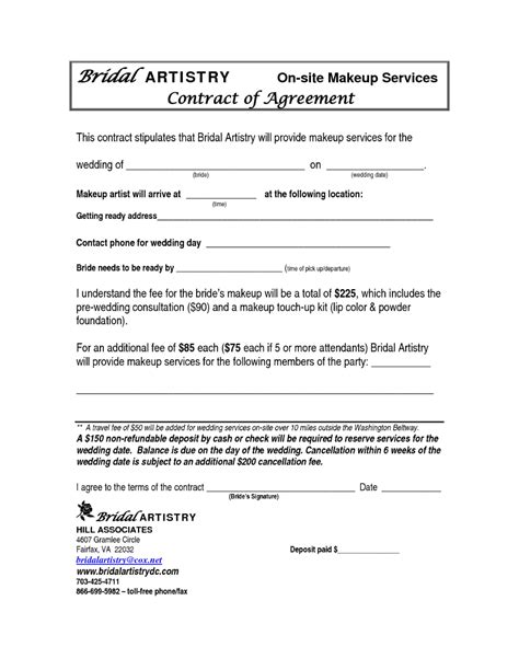 makeup wedding contract templates contract template freelance