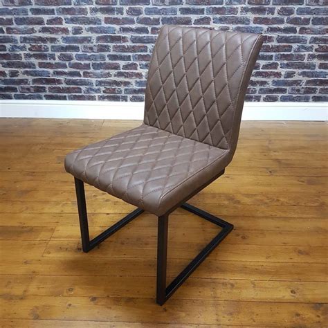 Modanuvo Vintage Brown Leather Metal Cantilever Industrial Dining Chair