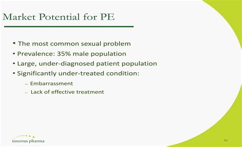 Market Potential For Pe • The Most Common Sexual Problem • Prevalence