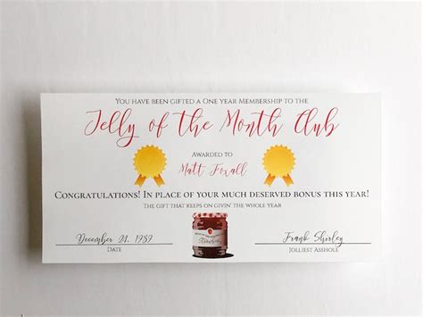 printable jelly   month club certificate printable templates