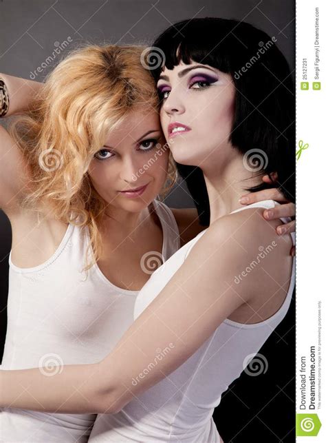Two Young Attractive Lesbians Are Hugging Stock Image Image Of Face