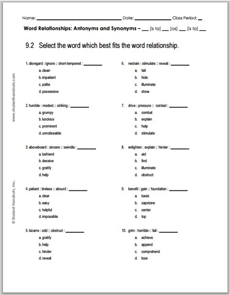 grade  verbal reasoning worksheet  student handouts