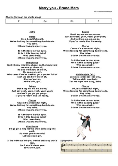 marry you bruno mars chords and score for band and singer teaching resources