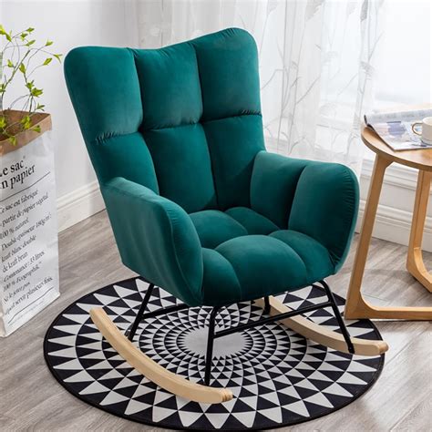 green modern accent chair tufted upholstered velvet rocking chair