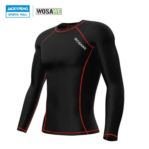 wosawe mens compression base layer top cycling jersey long sleeve