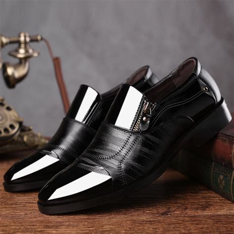 size  zipper fancy style italian original high quality business black mens dress shoes leather