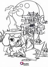 Halloween Coloring Dog Trick Treat Happy Cute Pages Bubakids sketch template