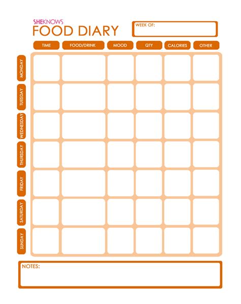 printable food diary template
