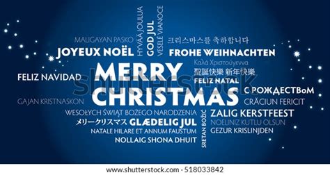 Merry Christmas Greeting Card Different Languages Stock Illustration