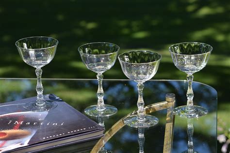 Vintage Optic Crystal Champagne Coupe Glasses Set Of 4 Etsy