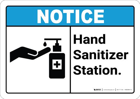 notice ansi hand sanitizer station landscape wall sign  today