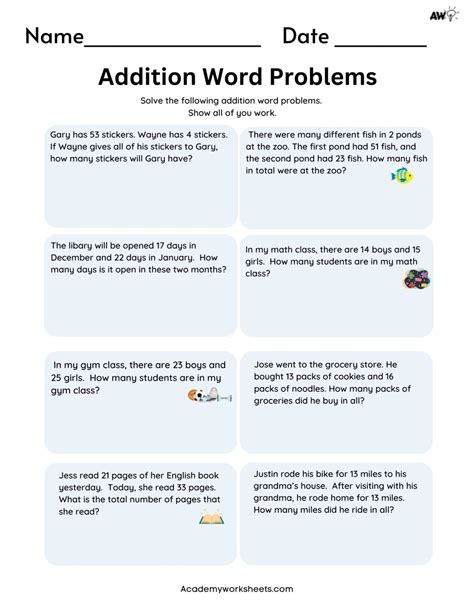 addition word problems   digit sums   academy worksheets