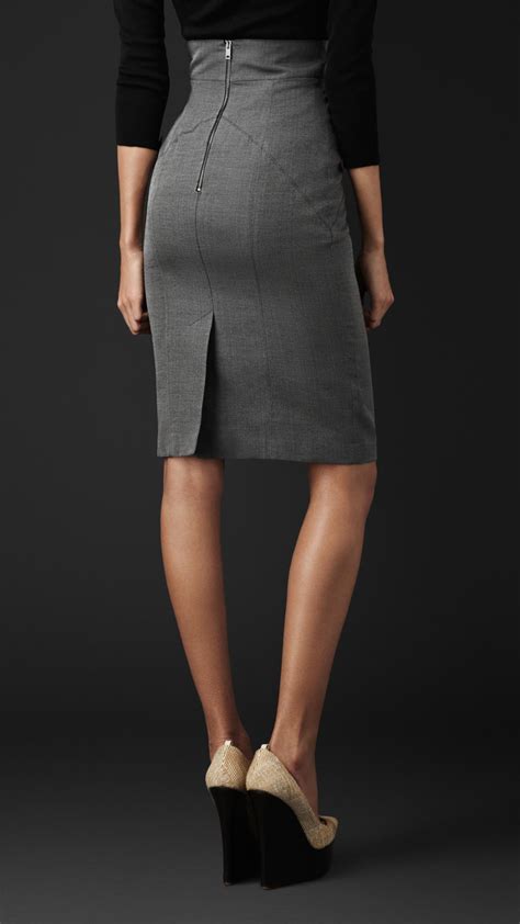 lyst burberry cotton silk pencil skirt in gray