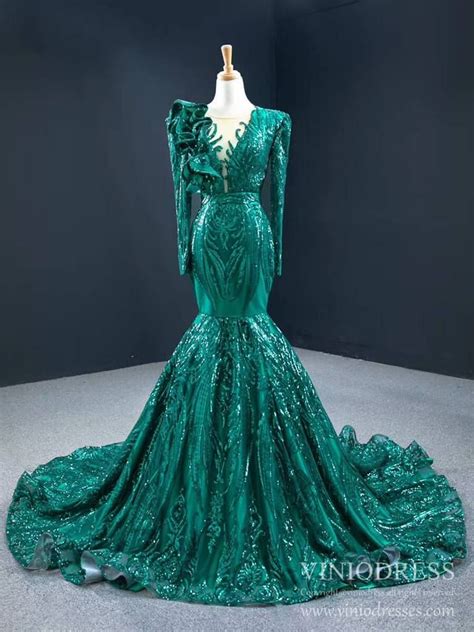 vintage emerald green sequin prom dresses  long sleeve fd dresses prom dresses