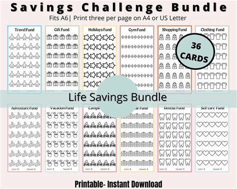 savings challenge printable savings challenge bundle fits etsy canada