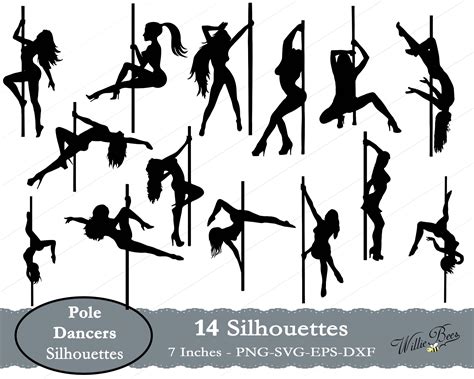 Pole Dancers Svg Silhouette Clip Art Female Strippers Pole