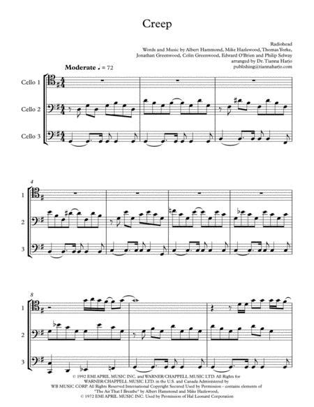 Creep Cello Trio By Digital Sheet Music For Score Set Of Parts