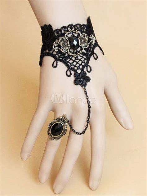 gothic black cut out cotton blend steampunk bracelet steampunk jewelry