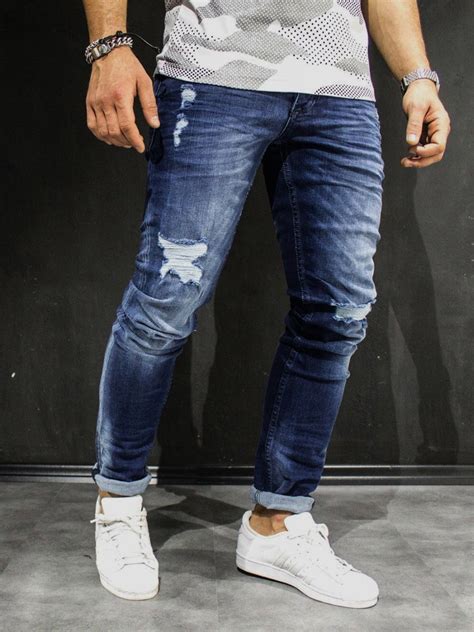 men slim fit simply ripped jeans blue fash stop