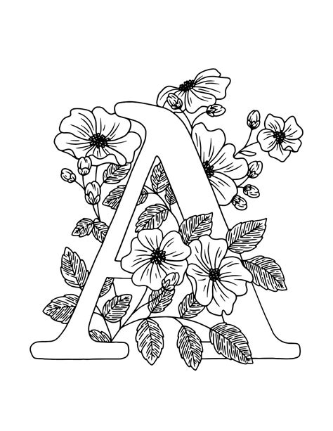 floral alphabet coloring set etsy paginas  colorir design de