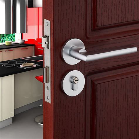 set modernized simple door handle  lock aluminum mechanical key silver cylinder durable