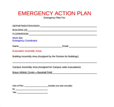 sample emergency action plan template documents   word  xxx