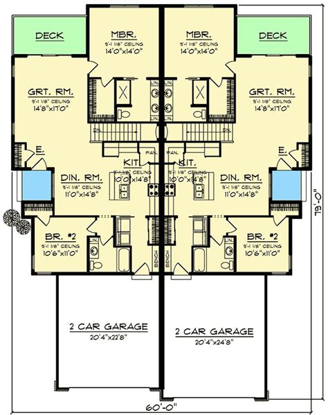 plan ah craftsman duplex  matching  bedroom units duplex floor plans duplex house