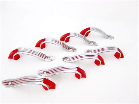 Retro 1950s Kitchen Cabinet Pulls Chrome Cabinet Handles Red Etsy