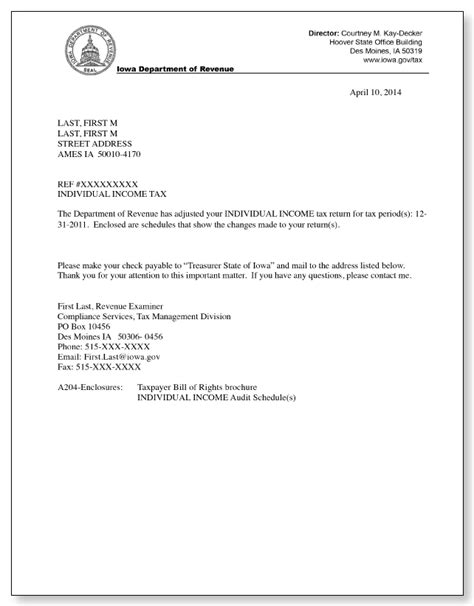iowa department  revenue letter  sample