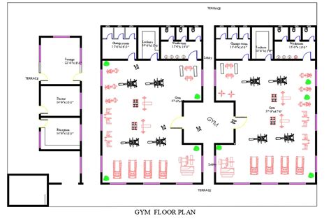 gym floor plan design dwg file cadbull