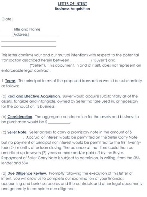 business purchase letter  intent  templates