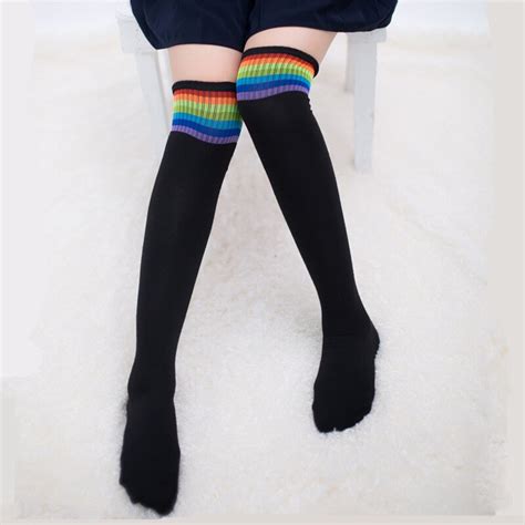 rainbow stripe cotton stockings fashion women s stockings cute warm