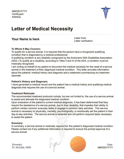 sample letter medical necessity service dog letter  doctor template