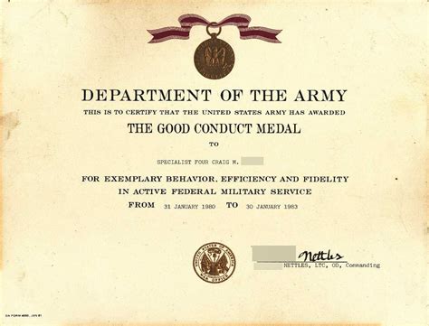 xs  awards  army good conduct medal certificate template