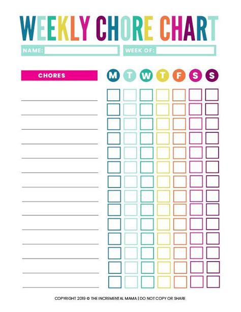 cute colorful  customizable chore chart printable kids chore