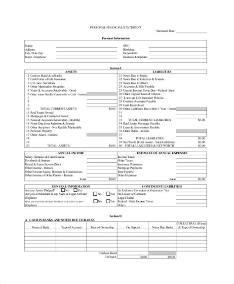 sample financial statement forms   ms word