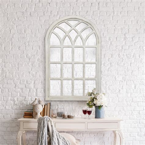 Gallery Solutions Farmhouse Cathedral Windowpane Wall Mirror In Antique