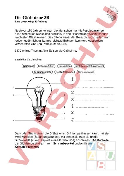 arbeitsblatt gluehbirneenergiesparlampe physik