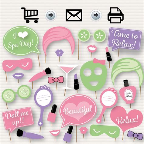 spa day party printable photo booth props instant  etsy