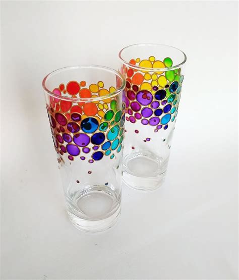 Rainbow Drinking Glasses Set Of 2 Couple Colorful Water