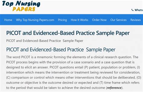 picot  evidenced based practice sample paper top nursing papers