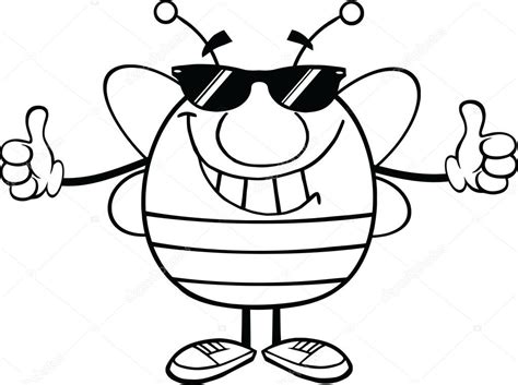 black  white pudgy bee  sunglasses giving  double thumbs  stock photo  hittoon