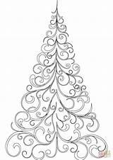 Christmas Tree Coloring Pages Drawing Swirly Printable Easy Trees Drawings Children Crafts sketch template